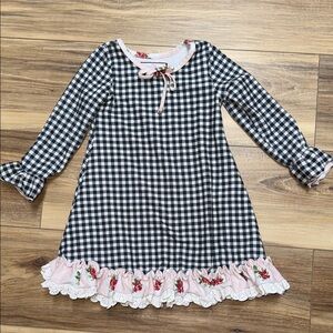 SweetHoney Checkered Dress with Floral Accents